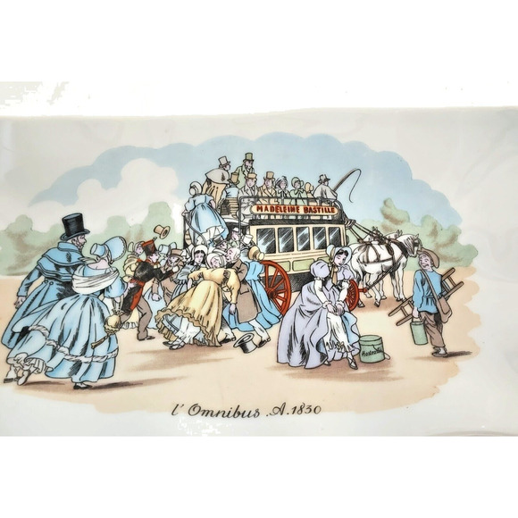 LIMOGES-PORCELAIN-TRINKET/DISPLAY DISH-Scalloped Edges-L' Omnibus . 1830-France - Picture 2 of 11